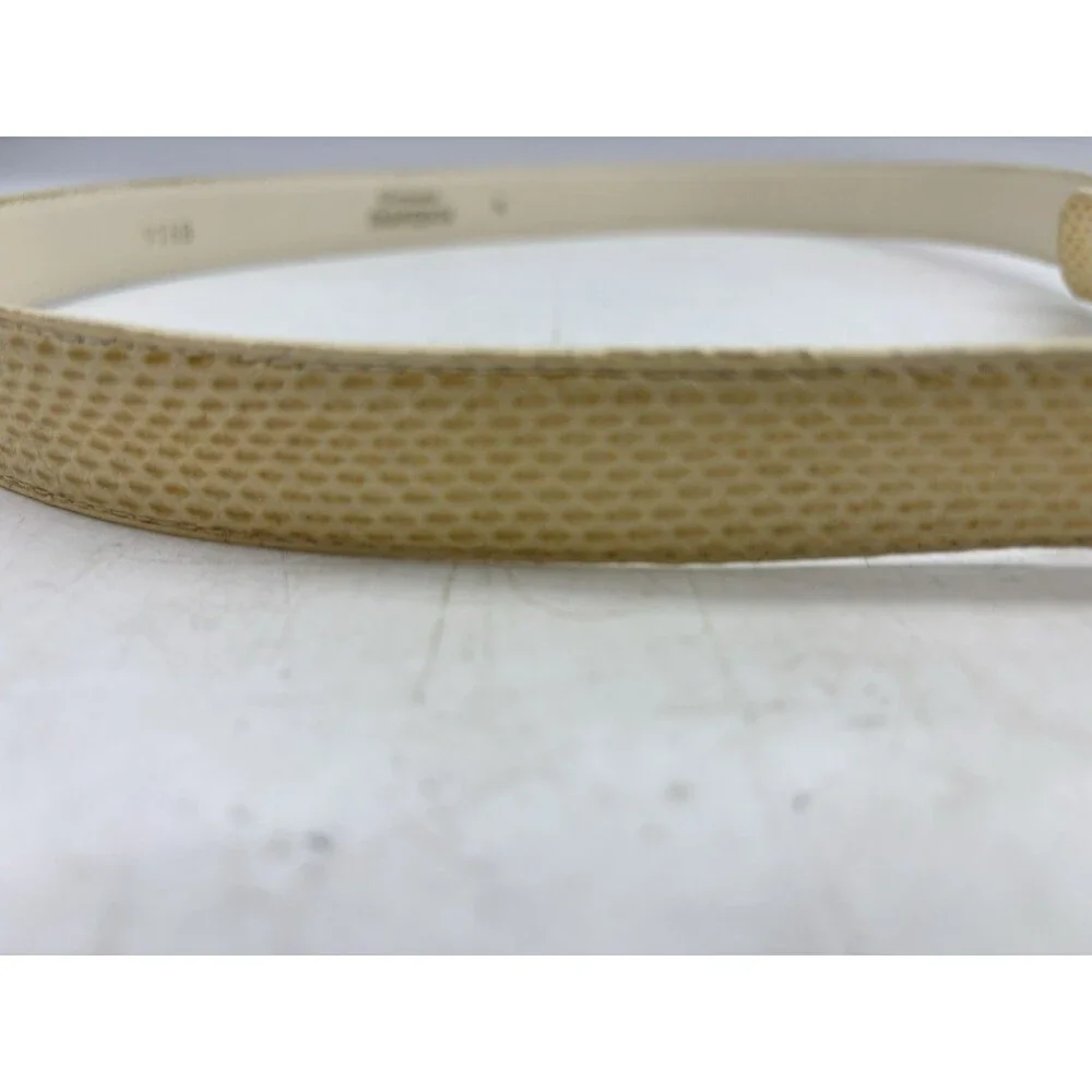 Vintage Cream Snake Skin Leather Belt W’ Silver gold buckle Adjustable To 34”